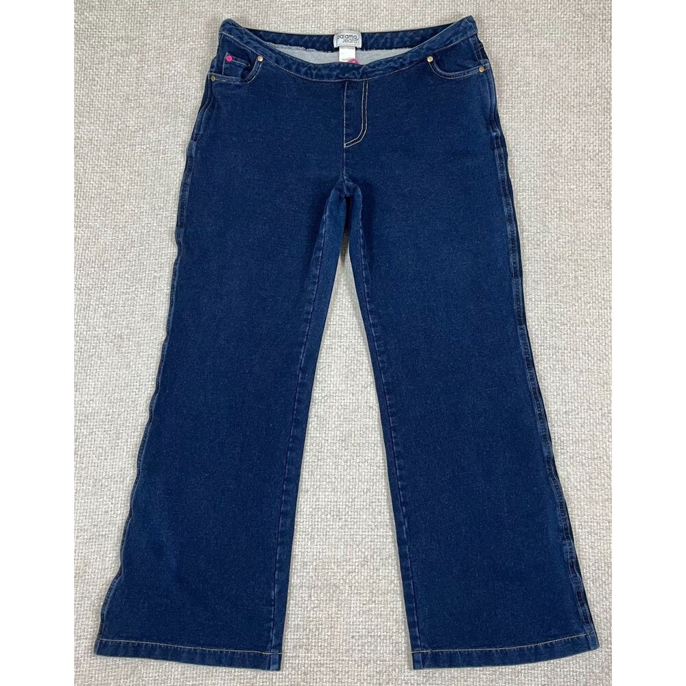Pajama Jeans Women's Size Large Stretch Pull On Drawstring Blue Dark Wash